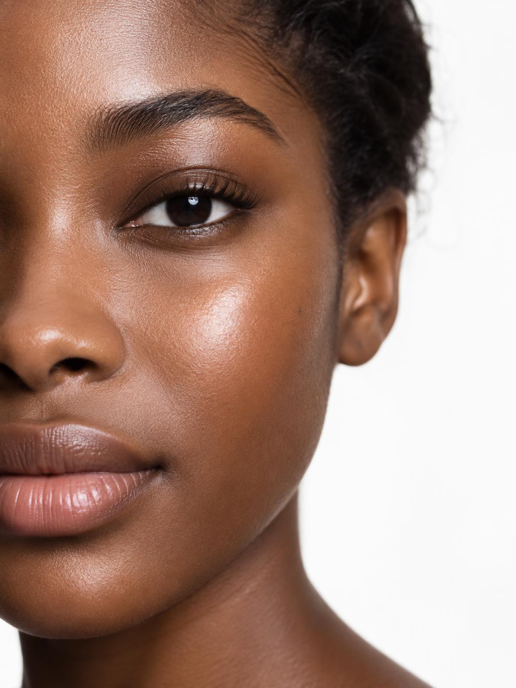 Close-up of a Black woman with clear, glowing skin